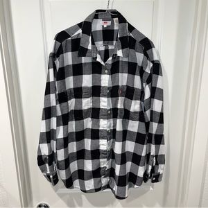 Levi's Mens Worker White Black Plaid Woven Button Up Dress Tee Shirt Size XLarge